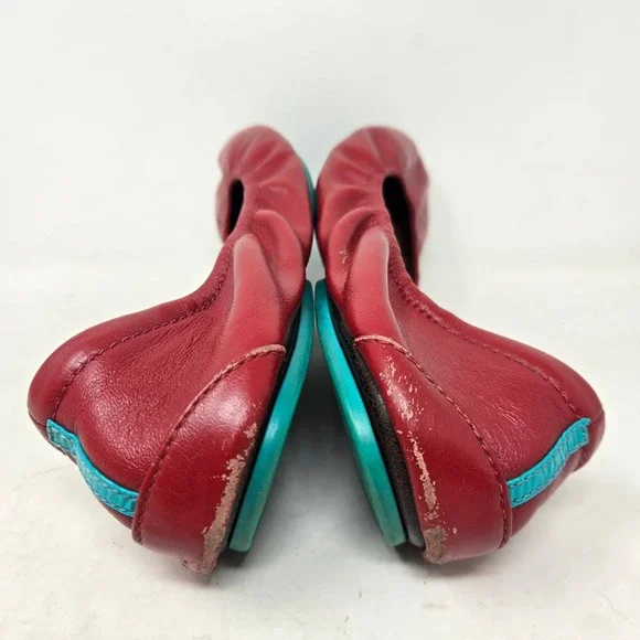 Tieks by Gavrieli Cardinal Red Leather Ballet Flats Size 9 Signature Teal Sole - Picture 7 of 16